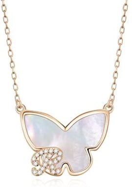 LOUISA SECRET Collier Papillon Initiale pour Femme, Collier Argent 925 Plaqué Or Rose, Cadeau Maman Fête des Mères Bijoux d'Anniversaire Cadeau Fille