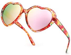 LVIOE Lunettes De Soleil Coeur Femme Polarisées, Vintage Lunette Coeur Rose Anti-reflets Protection UV de 100%