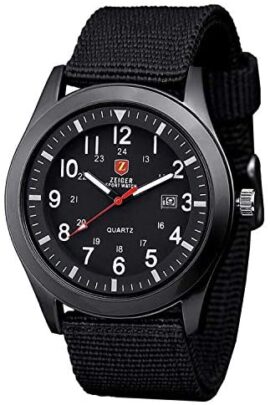 Montres Hommes ZEIGER Mouvement Quartz Importé Aiguilles Lumineuses Affichage Précis 12/24 Heures Montre en Nylon