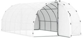 Outsunny Serre de Jardin Tunnel Surface Sol 16 m² châssis Tubulaire renforcé 24 mm Double Porte avec poignées Blanc