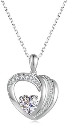 PHNIBIRD Collier Femme Coeur Pendentif Argent sterling 925 avec Zirconium Cubique D'ailes D'ange collier femme 45+5cm