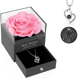 Rose Éternelle Idées de cadeaux pour la Saint-Valentin, Rose éternelleavec Love You Collier boîte à Bijoux, Noël cadeau anniversaire femme cadeau Noël Rose Idee Cadeau Fete