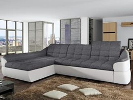 Vente-unique – Canapé d’angle Convertible en Tissu et Simili FAREZ – Bicolore Gris et Blanc – Angle Gauche Vente-unique – Canapé d’angle Convertible en Tissu et Simili FAREZ – Bicolore Gris et Blanc – Angle Gauche