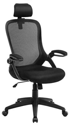 SONGMICS Siège de Bureau Pivotant, Fauteuil Ergonomique en Maille Respirant, avec accoudoir Pliable en Mousse, Appui-tête réglable, OBN51BK