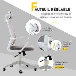 Vinsetto Fauteuil de bureau ergonomique en velours – 63 x 64 x 118-128 cm – gris clair Vinsetto Fauteuil de bureau ergonomique en velours – 63 x 64 x 118-128 cm – gris clair 4