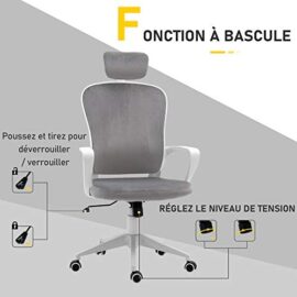 Vinsetto Fauteuil de bureau ergonomique en velours – 63 x 64 x 118-128 cm – gris clair Vinsetto Fauteuil de bureau ergonomique en velours – 63 x 64 x 118-128 cm – gris clair 6