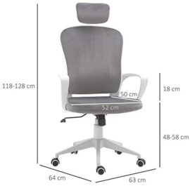 Vinsetto Fauteuil de bureau ergonomique en velours – 63 x 64 x 118-128 cm – gris clair Vinsetto Fauteuil de bureau ergonomique en velours – 63 x 64 x 118-128 cm – gris clair 3