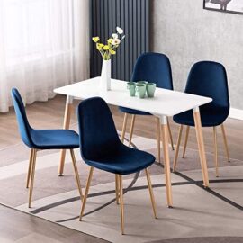 Lot de 4 chaises de salle à manger modernes en velours avec tube en métal – Bleu Lot de 4 chaises de salle à manger modernes en velours avec tube en métal – Bleu 7