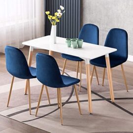 Lot de 4 chaises de salle à manger modernes en velours avec tube en métal – Bleu Lot de 4 chaises de salle à manger modernes en velours avec tube en métal – Bleu 2