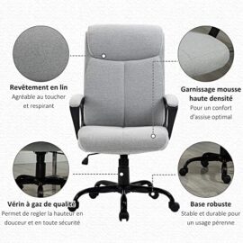 Vinsetto fauteuil de bureau manager réglable pivotant fonction bascule verrouillable lin gris clair Vinsetto fauteuil de bureau manager réglable pivotant fonction bascule verrouillable lin gris clair 6