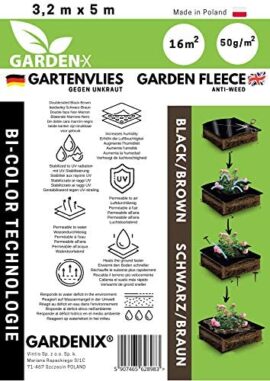 GARDENIX® 16 m² Double Face Marron/Noir Polaire de Protection Contre Les Mauvaises Herbes en Non-tissé résistant aux déchirures, épaisseur : 50 g/m²,stabilisation UV (3,2m x 5m) GARDENIX® 16 m² Double Face Marron/Noir Polaire de Protection Contre Les Mauvaises Herbes en Non-tissé résistant aux déchirures, épaisseur : 50 g/m²,stabilisation UV (3,2m x 5m) 3