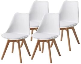 Albatros Chaises de Salle à Manger AARHUS, Lot de 4, Blanc avec Pieds en Bois Massif, Hêtre, Design Rétro Scandinave