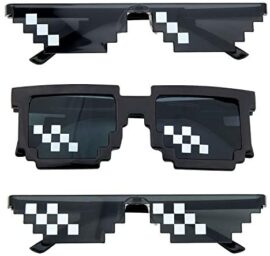 Comius Sharp 3 Pack Lunettes de Soleil Thug Life, MLG Pixelated Lunettes de Soleil, Lunettes de Soleil Hommes Femmes en Verre 8 Bits Pixel Mosaic Props Unisexe Lunettes de Soleil