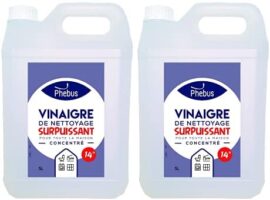 DSTOCK60- 2 BIDONS 5 L DE VINAIGRE BLANC ULTRA PUISSANT 14° (PHEBUS PRODUIT D’ORIGINE GARANTIE) - DÉGRAISSE, DÉTARTRE, DÉSHERBE - MAISON ET JARDINAGE