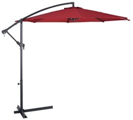 GOPLUS Parasol en Fer et en Polyerster,Parasol de Jardin avec 8 Baleines pour Plage,Café,Balcon,Imperméable et Inclinable-Beige/Rouge/Brun-3m (Rouge)