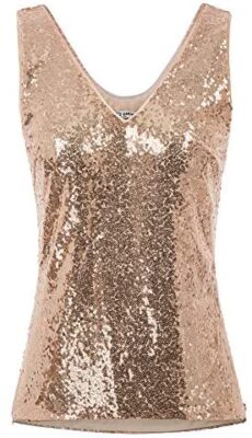 GRACE KARIN Femme Débardeur Gilet à Paillettes sans Manche Slim Brillante Sequins Débardeur Soiree Bal Danse Club Veste