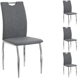 IDIMEX Lot de 4 chaises de Salle à Manger Apollo piètement en métal chromé revêtement en Tissu Gris IDIMEX Lot de 4 chaises de Salle à Manger Apollo piètement en métal chromé revêtement en Tissu Gris