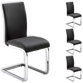 IDIMEX Lot de 4 chaises de Salle à Manger Leticia piètement chromé et revêtement synthétique Gris IDIMEX Lot de 4 chaises de Salle à Manger Leticia piètement chromé et revêtement synthétique Gris