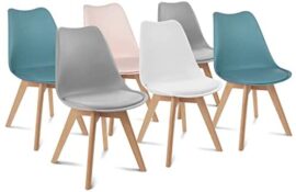 IDMarket - Lot de 6 chaises SARA Mix Color Rose, Blanc, Gris Clair x2, Bleu x2