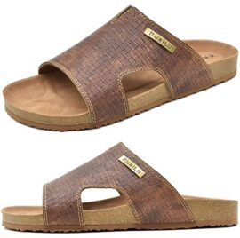 KuaiLu Mules Homme Cuir été Bout Ouvert Sandales en Liège Confort Soutien Voute Plantaire Claquette Pieds Larges Pantoufles Antidérapante Caoutchouc Semelles Chaussures