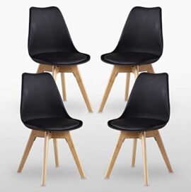 Life Interiors Lorenzo – Chaise Scandinave – Assise Rembourrée – Salle à Manger, Cuisine, Chambre (Noir, 4) Life Interiors Lorenzo – Chaise Scandinave – Assise Rembourrée – Salle à Manger, Cuisine, Chambre (Noir, 4)