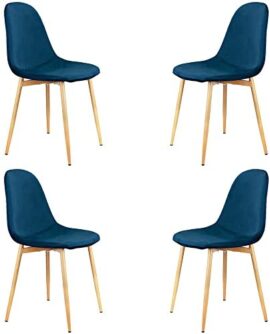 Lot de 4 chaises de salle à manger modernes en velours avec tube en métal – Bleu Lot de 4 chaises de salle à manger modernes en velours avec tube en métal – Bleu