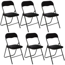 Lot de 6 Chaises Pliantes Effet Velours – Noir Lot de 6 Chaises Pliantes Effet Velours – Noir