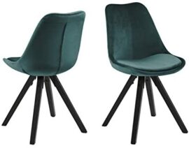 Marque Amazon - Movian Arendsee - Lot de 2 chaises de salle à manger, 55 x 48,5 x 85 cm, Vert bouteille/ pieds en hévéa noirs