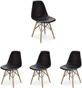 N/A Lot de 4 Chaise de Salle à Manger de Style Moderne Chaise de Salon Coque en Plastique de Milieu de siècle pour Cuisine scandinaves Chaise en Bois Confortable Parfaite pour Votre Maison (Noir, 4)