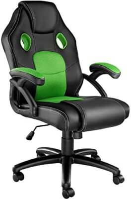 TecTake 800770 Chaise Fauteuil Siège de Bureau Hauteur Réglable Sportive Gamer - diverses Couleurs au Choix - (Noir-Vert | No. 403455)