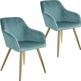 TecTake 800861 Lot de 2 Chaises de Salle à Manger Effet Velours Scandinave Pieds en Acier Dorés Élégant avec Accoudoirs – Diverses Couleurs (Turquoise) TecTake 800861 Lot de 2 Chaises de Salle à Manger Effet Velours Scandinave Pieds en Acier Dorés Élégant avec Accoudoirs – Diverses Couleurs (Turquoise)