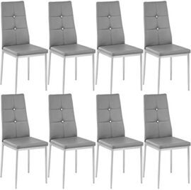 Tectake 800882 Lot de 8 Chaises de Salle à Manger Design Cadre en Acier Dossier à Strass – Diverses Couleurs (Gris) Tectake 800882 Lot de 8 Chaises de Salle à Manger Design Cadre en Acier Dossier à Strass – Diverses Couleurs (Gris)