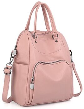 UTO Femme Sac à Dos Sac Porté épaule Sac porté Main en Multi-Façon Mode Vogue Similicuir PU Cuir Doux Rose