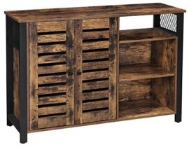 VASAGLE Meuble de Rangement, Buffet, avec Placard 2 Portes, étagères réglables, pour Salle à Manger, Salon, Cuisine, 110 x 33 x 75 cm, Style Industriel, Marron Rustique et Noir LSC083B01