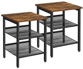 VASAGLE Tables d’appoint, Lot de 2, Tables de Chevet, Style Industriel, avec étagères grillagées réglable, pour Salon, Chambre, Couloir, Bureau, Stable, Marron Rustique et Noir LET24X VASAGLE Tables d’appoint, Lot de 2, Tables de Chevet, Style Industriel, avec étagères grillagées réglable, pour Salon, Chambre, Couloir, Bureau, Stable, Marron Rustique et Noir LET24X