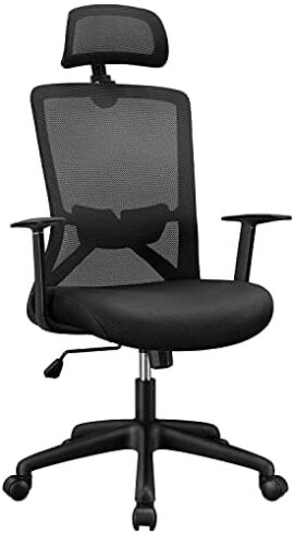 Yaheetech Chaise Bureau Fauteuil Ergonomique en Maille Haut Dossier avec Appui-tête réglable Chaise d'Ordinateur Pivotante Charge Max 136kg Noir