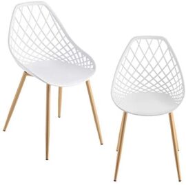 [en.casa] Set de 2 Chaises Designs Chaise de Salle à Manger Siège en Plastique Pieds en Métal Effet Hêtre Couleur Blanche et Effet Hêtre 83 cm [en.casa] Set de 2 Chaises Designs Chaise de Salle à Manger Siège en Plastique Pieds en Métal Effet Hêtre Couleur Blanche et Effet Hêtre 83 cm