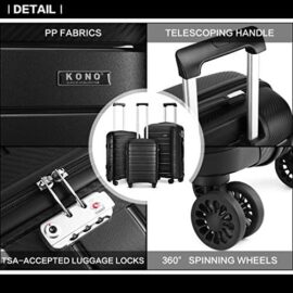 Kono Set de 3 Valises Rigide Ensemble de Bagages en Polypropylène Ultra Léger à 4 roulettes avec Serrure TSA 55cm Bagage Cabine + 65cm + 76cm (Noir) Kono Set de 3 Valises Rigide Ensemble de Bagages en Polypropylène Ultra Léger à 4 roulettes avec Serrure TSA 55cm Bagage Cabine + 65cm + 76cm (Noir) 5