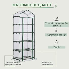 Outsunny Serre de Jardin Balcon étagère Serre 5 Niveaux 0,69L x 0,49l x 1,93H m Acier galvanisé bâche Amovible PVC Vert Outsunny Serre de Jardin Balcon étagère Serre 5 Niveaux 0,69L x 0,49l x 1,93H m Acier galvanisé bâche Amovible PVC Vert 5