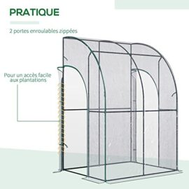 Outsunny Serre de Jardin adossée Serre adossée dim. 1,43L x 1,18l x 2,12H m 2 Portes zippées enroulables Acier PVC Transparent Outsunny Serre de Jardin adossée Serre adossée dim. 1,43L x 1,18l x 2,12H m 2 Portes zippées enroulables Acier PVC Transparent 5