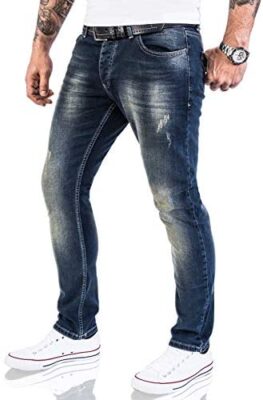 Jeans Rock Rock Designer Designer pour Hommes Jeans Stretch Slim Fit Coupe Slim [RC-2117 – Bleu Vintage – W38 L36] Jeans Rock Rock Designer Designer pour Hommes Jeans Stretch Slim Fit Coupe Slim [RC-2117 – Bleu Vintage – W38 L36] 2