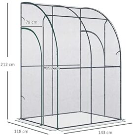 Outsunny Serre de Jardin adossée Serre adossée dim. 1,43L x 1,18l x 2,12H m 2 Portes zippées enroulables Acier PVC Transparent Outsunny Serre de Jardin adossée Serre adossée dim. 1,43L x 1,18l x 2,12H m 2 Portes zippées enroulables Acier PVC Transparent 3