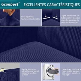 Granbest Housse de Canapé Extensible Jacquard 1 Pièce Housse Canapé 2 Places avec Accoudoirs Revêtement de Canapé (2 Places, Bleu Foncé) Granbest Housse de Canapé Extensible Jacquard 1 Pièce Housse Canapé 2 Places avec Accoudoirs Revêtement de Canapé (2 Places, Bleu Foncé) 3