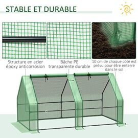 Outsunny Mini Serre de Jardin Serre à tomates dim. 180L x 90l x 90H cm Acier PE Haute densité 140 g/m² Anti-UV 2 fenêtres zippées enroulables Vert Outsunny Mini Serre de Jardin Serre à tomates dim. 180L x 90l x 90H cm Acier PE Haute densité 140 g/m² Anti-UV 2 fenêtres zippées enroulables Vert 7