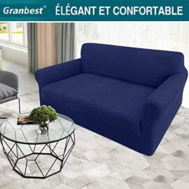 Granbest Housse de Canapé Extensible Jacquard 1 Pièce Housse Canapé 2 Places avec Accoudoirs Revêtement de Canapé (2 Places, Bleu Foncé) Granbest Housse de Canapé Extensible Jacquard 1 Pièce Housse Canapé 2 Places avec Accoudoirs Revêtement de Canapé (2 Places, Bleu Foncé) 2