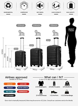 Kono Set de 3 Valises Rigide Ensemble de Bagages en Polypropylène Ultra Léger à 4 roulettes avec Serrure TSA 55cm Bagage Cabine + 65cm + 76cm (Noir) Kono Set de 3 Valises Rigide Ensemble de Bagages en Polypropylène Ultra Léger à 4 roulettes avec Serrure TSA 55cm Bagage Cabine + 65cm + 76cm (Noir) 8