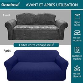 Granbest Housse de Canapé Extensible Jacquard 1 Pièce Housse Canapé 2 Places avec Accoudoirs Revêtement de Canapé (2 Places, Bleu Foncé) Granbest Housse de Canapé Extensible Jacquard 1 Pièce Housse Canapé 2 Places avec Accoudoirs Revêtement de Canapé (2 Places, Bleu Foncé) 5