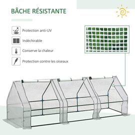 Outsunny Mini Serre de Jardin Serre à tomates 270L x 90l x 90H cm Acier PE Haute densité 140 g/m² Anti-UV 3 fenêtres avec Zip enroulables Blanc Outsunny Mini Serre de Jardin Serre à tomates 270L x 90l x 90H cm Acier PE Haute densité 140 g/m² Anti-UV 3 fenêtres avec Zip enroulables Blanc 4