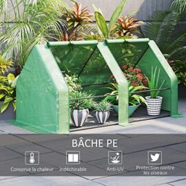 Outsunny Mini Serre de Jardin Serre à tomates dim. 180L x 90l x 90H cm Acier PE Haute densité 140 g/m² Anti-UV 2 fenêtres zippées enroulables Vert Outsunny Mini Serre de Jardin Serre à tomates dim. 180L x 90l x 90H cm Acier PE Haute densité 140 g/m² Anti-UV 2 fenêtres zippées enroulables Vert 5