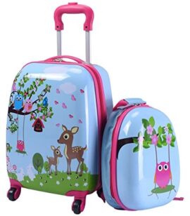 COSTWAY Valise Enfant à roulettes 16”+ Sac à Dos 12” Multi-Modèle Ensemble de Bagage pour Enfants (B)